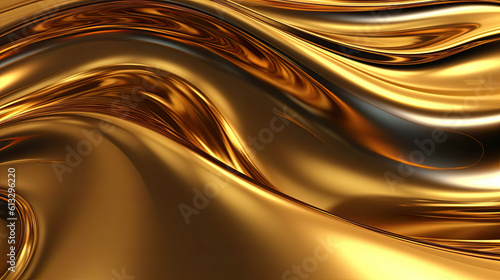 Golden abstract wavy liquid background.