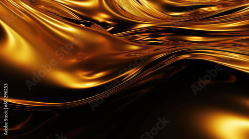 Golden abstract wavy liquid background.
