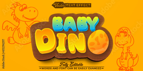 Cartoon Colorful Baby Dino Vector Editable Text Effect Template