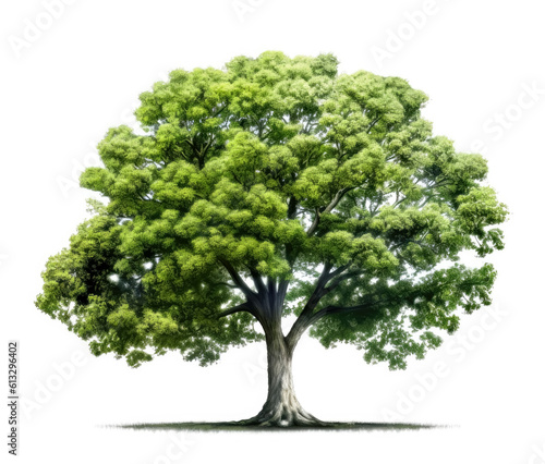 Oak tree isolated on white background. Generative Ai.