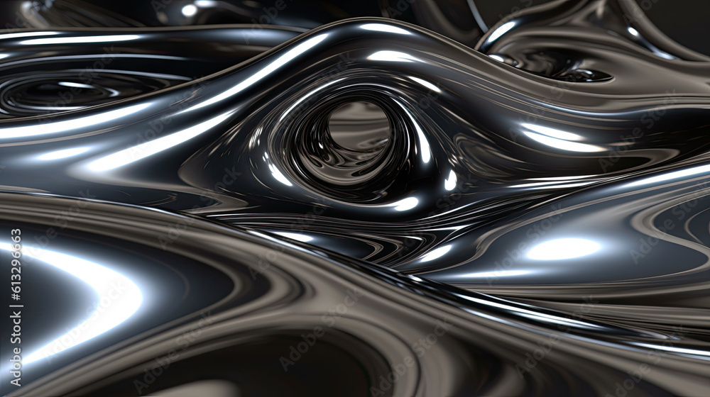 Metallic abstract wavy liquid background.