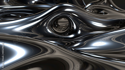 Metallic abstract wavy liquid background. © Barosanu