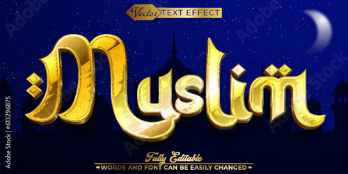 Golden Islamic Muslim Vector Editable Text Effect Template