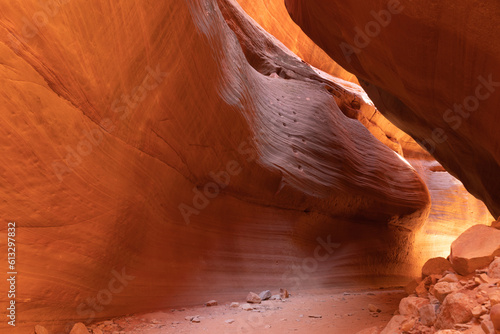 Tableau sur toile Moqui steps carved into a sandstone cliff anciently are still visible in Peekaboo Canyon in Utah