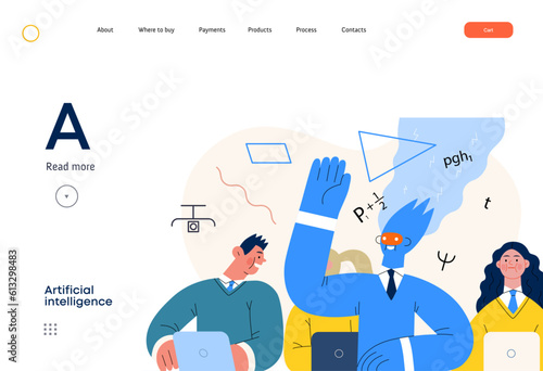 Artificial intelligence illustration. Studies -modern flat vector concept illustration of a group of students in the class. AI metaphor, advantage, superiority and dominance concept