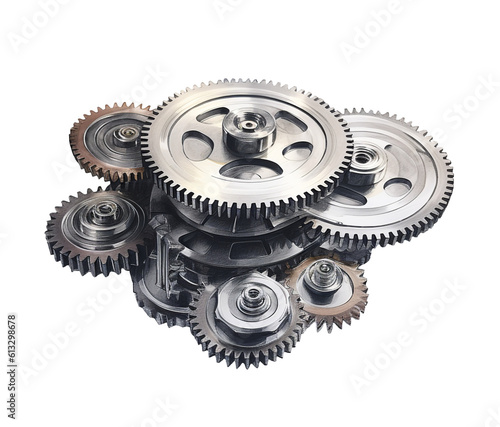 Gears and cogs, watercolor illustration isolated on white or transparent background. Generative AI