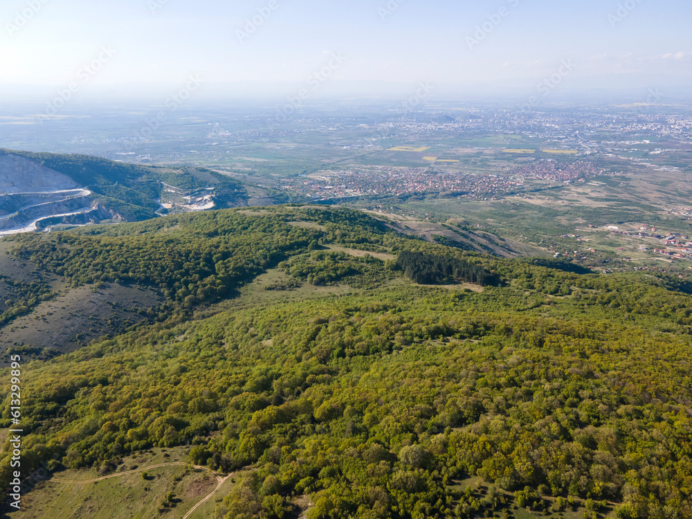 Aerial spring view of Rhodopes Mountain near town of Kuklen, Bulgaria