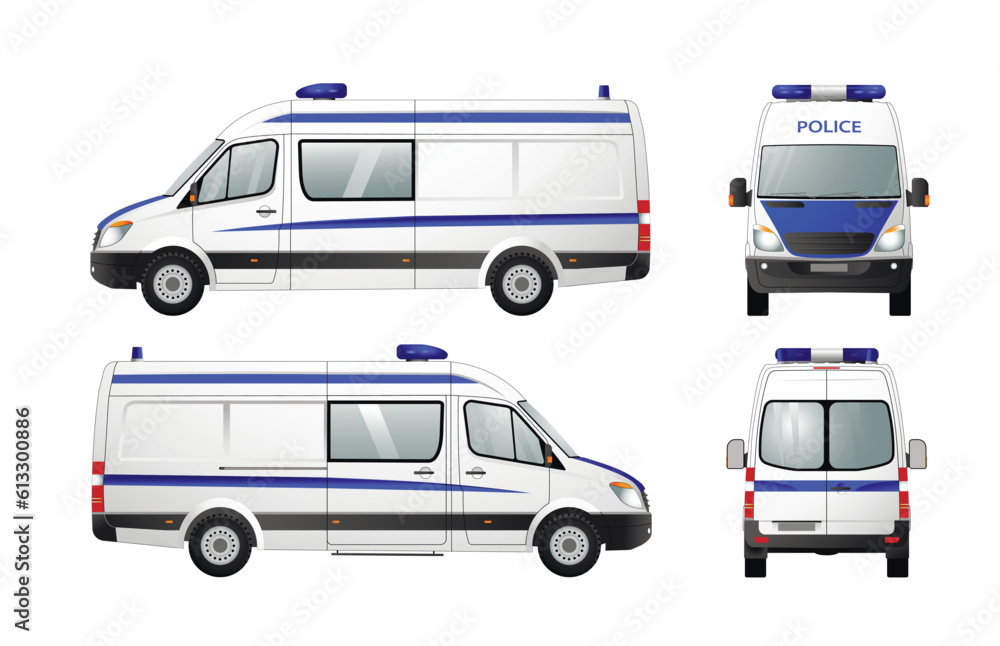 Naklejka premium Vector image of a police minibus. Car branding mockup.