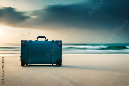 travel suitcase on the beach