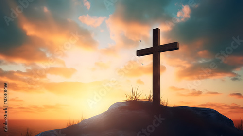 cross on blurry sunset background