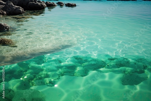 Green water in the background. Elafonisi Beach in Crete  Greece. Generative AI