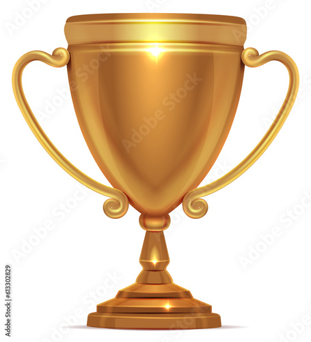 Golden cup. Realistic metal goblet. Winner award