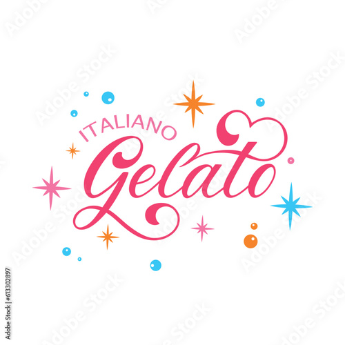 Gelato Italiano hand drawn text. Modern brush ink calligraphy, hand lettering typography. Template for cafe, menu. Design for ice cream logo, emblem. Vector illustration isolated on white background