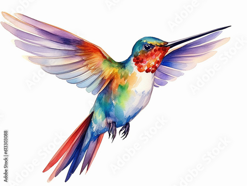 set di colibrì in stile acquerello, colori vibranti, fondo bianco scontornabile photo