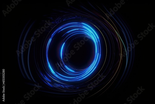 mysterious tunnel illuminated by blue lights. Generative AI