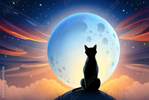 a cat silhouetted against a full moon