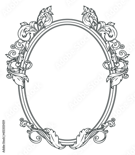 Antique round frame. Decorative baroque filigree border