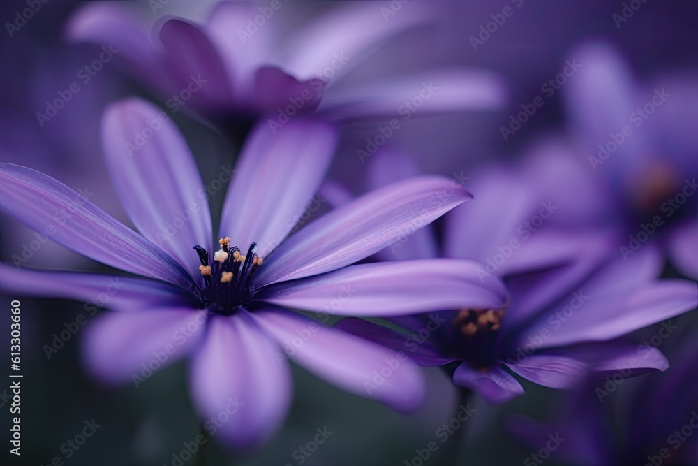 Fototapeta premium purple flowers in close-up with blurred background. Generative AI