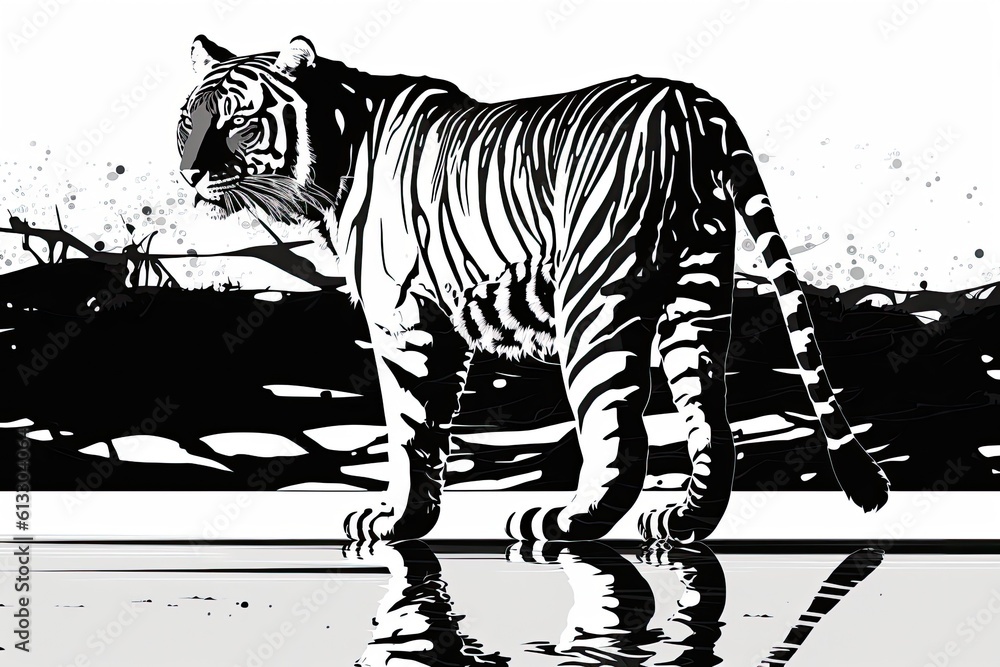 majestic tiger in black and white. Generative AI majestic tiger in black and white. Generative AI