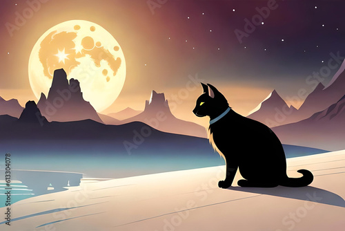 a cat silhouetted against a full moon