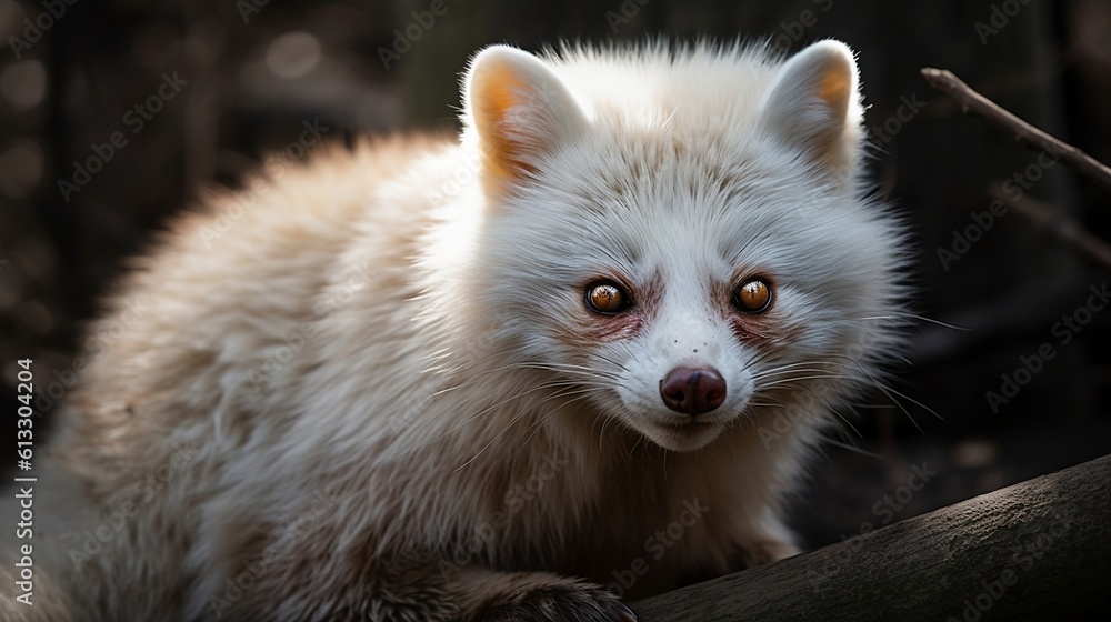 Albino raccoon in the forest. Generative AI