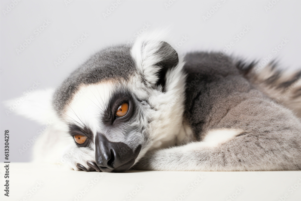 Obraz premium Close-up portrait of a lemur napping - isolated, background, copy space, Generative AI