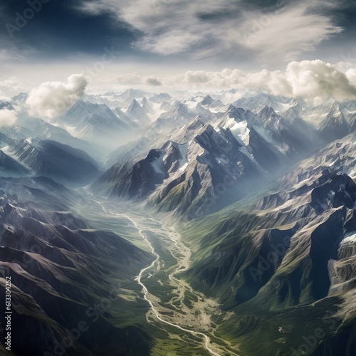 serene majesty of rocky mountains, a himalayan art inspired view, Generative AI