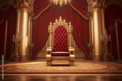 Fotografija illustration, the throne room with golden chair, ai generative