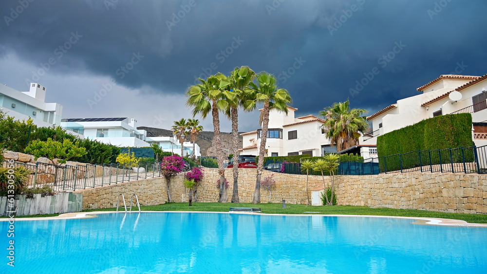 View of a pool in Sierra Cortina resort, Spain