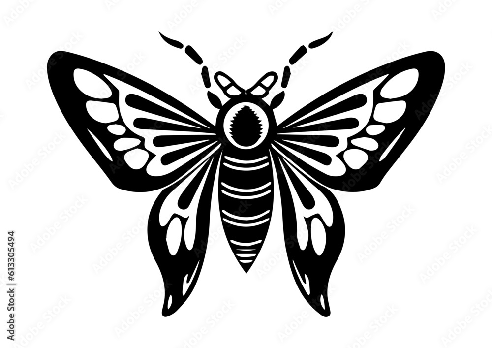 Black outline silhouette of moth vector art. Insect mascot icon illustration. Black outline silhouette of moth vector art. Insect mascot icon illustration.