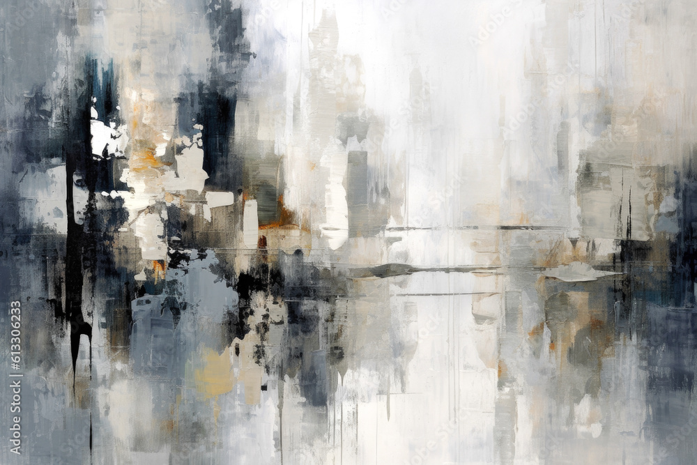 Black, White and Orange Abstract Modern Art Acrylic Canvas Painting. AI generative.