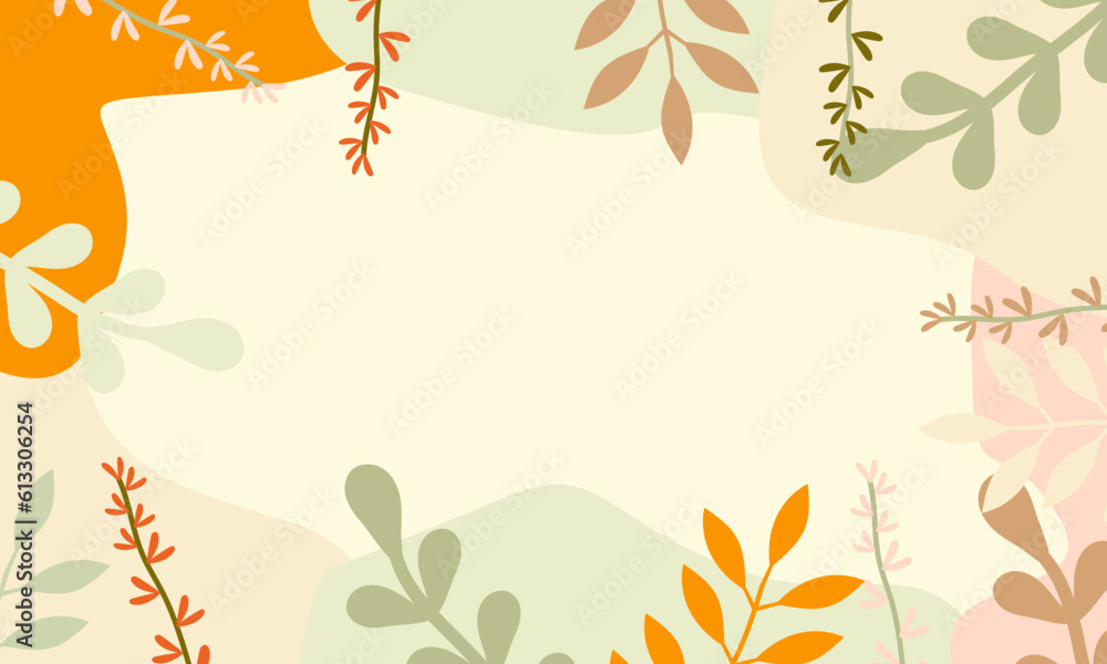 Colorful summer background - horizontal banner mockup. Tropical leaves template with flowers for poster, flyer or greeting card. Vector illustration.
