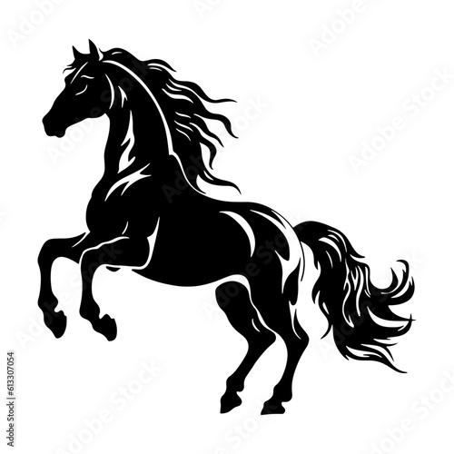 Rearing Up; Horse with beautiful mane and tail rearing up, isolated vector design