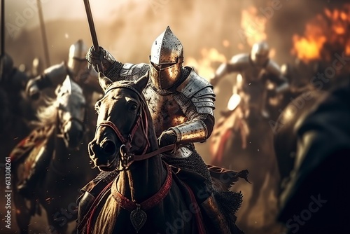 Fényképezés illustration, a cinematic medieval battle reenactment, website header,generative