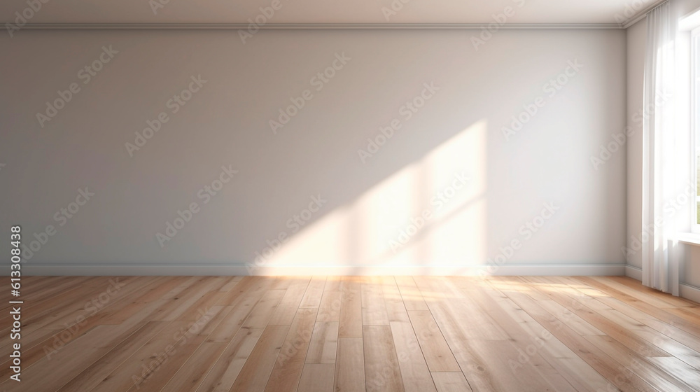 empty room with white wall and window on a sunny day. Generative Ai. empty room with white wall and window on a sunny day. Generative Ai.