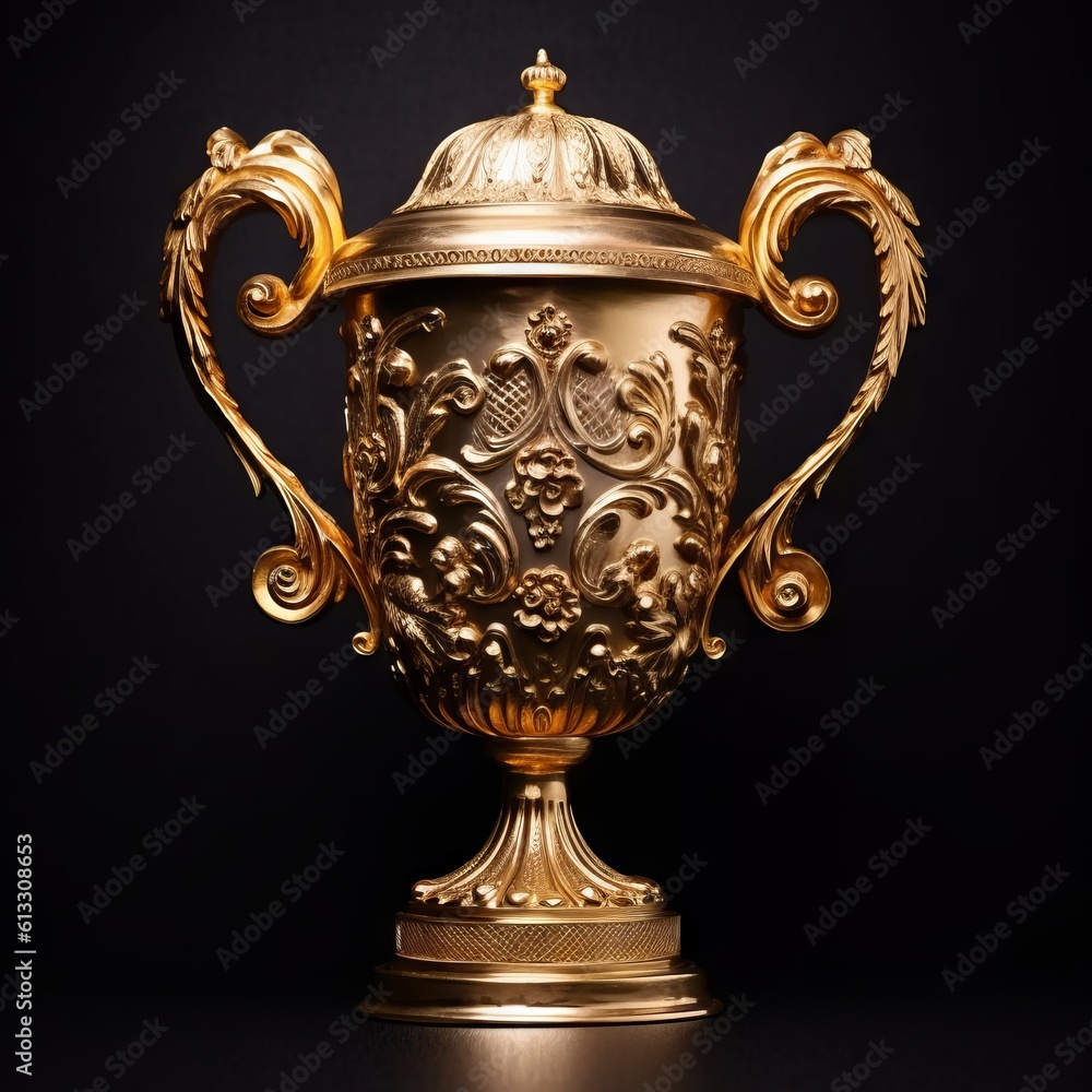 Big trophy in gold colour. Made with Generative AI. Big trophy in gold colour. Made with Generative AI.