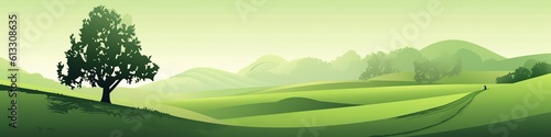 illustration,green nature landscape with tree and mountain ,website header ,generative ai