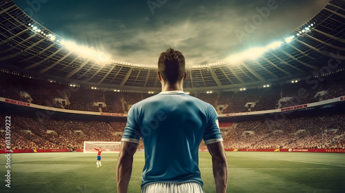 Football player in the stadium rear view.