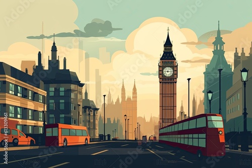 Illustration of London and the Big Ben 