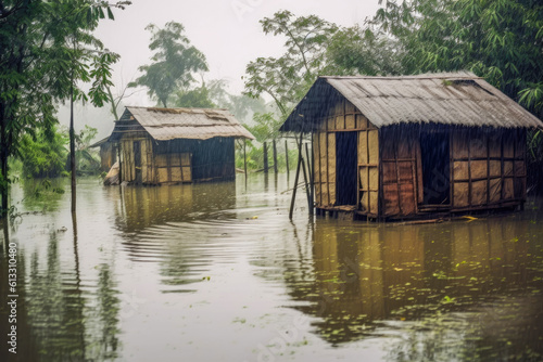 Heavy monsoon rain intensifies the flooding in remote communities, highlighting the challenges faced by vulnerable populations in the face of natural disasters. © Microgen