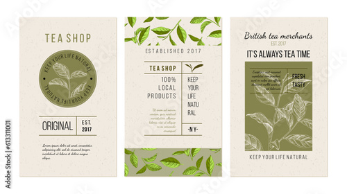 three vintage tea banners in types