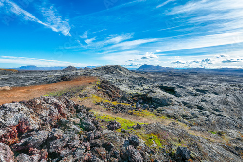 Breathtaking frozen lavas field in the geothermal valley Leirhnjukur, near Krafla volcano.