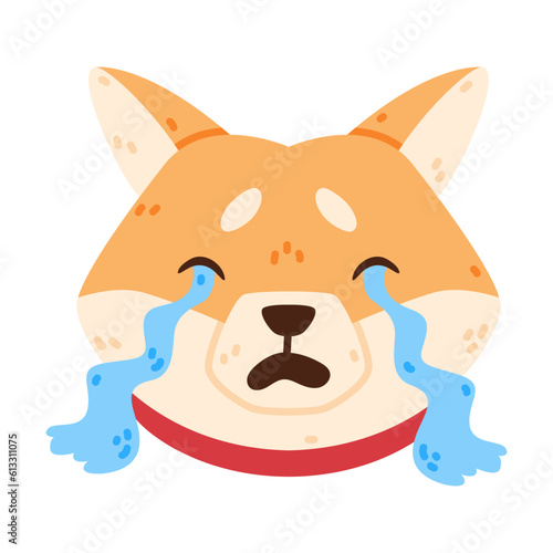 Akita Inu Dog Crying Drop Tears Vector Illustration