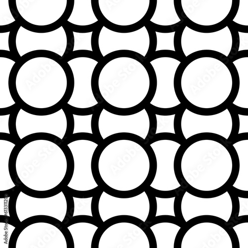 White figures on black background. Circles and squares texture. Ethnic motif. Seamless surface pattern design with circular embroidery ornament. Digital paper with rings, textile print, web designing.