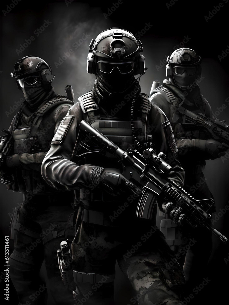 anti terror squad team with mask and helmet - generative ai