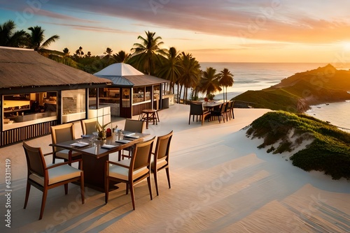 restaurant on the beach generated by AI technology 