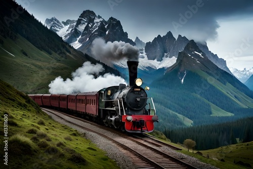 train on the mountain generated by AI technology 