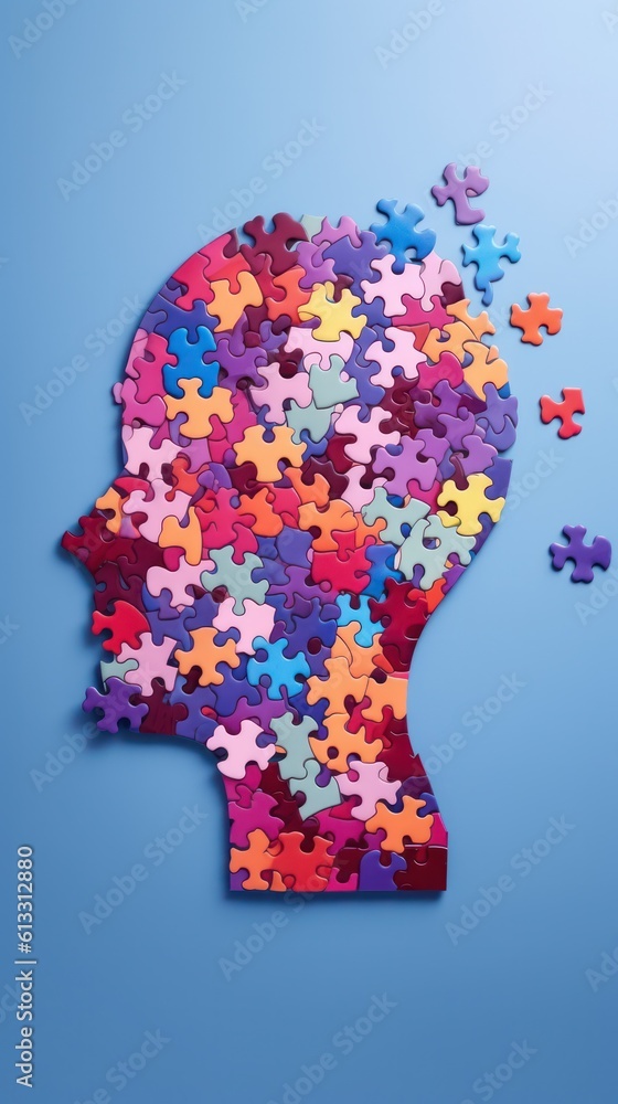 dissolving puzzle pieces shaped human head illustrate mental health ...