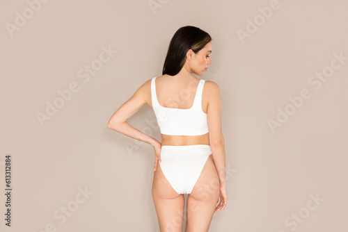 Perfect body of young caucasian woman wearing underwear