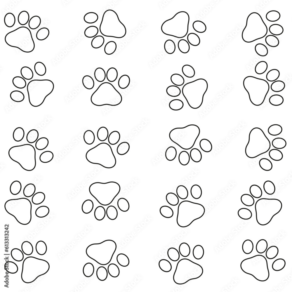 Pattern of animal paws silhouettes on white background Pattern of animal paws silhouettes on white background
